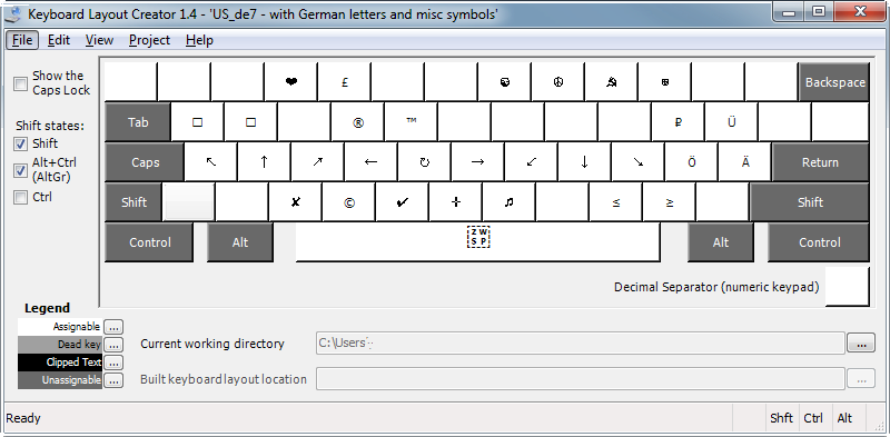 my layout with AltGr and Shift keys pressed